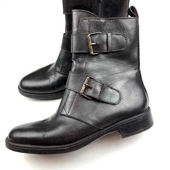 Emanuele Crasto Dark Brown Italian Leather Moto Biker Buckle Strap Boot size 8.5 - Picture 2 of 7
